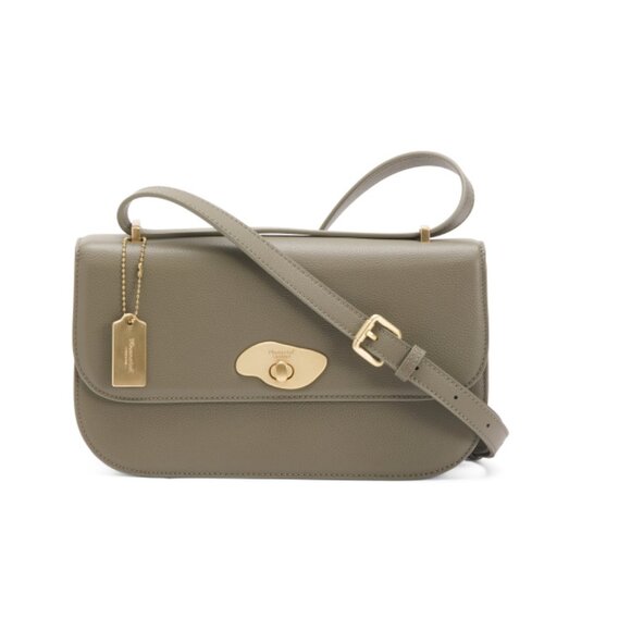 MONCRIEF LONDON Khaki Leather Pebble Clasp Shoulder Bag - Picture 1 of 2